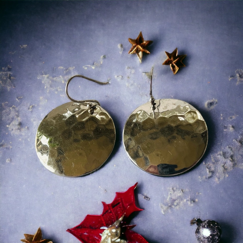 925 Sterling Silver Hammered Round Earrings